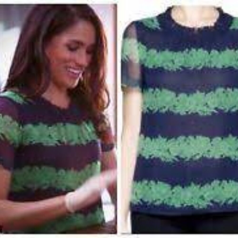 J Crew silk navy and green short sleeve top NWOT